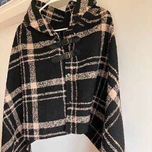 Black and Beige Tweed Poncho